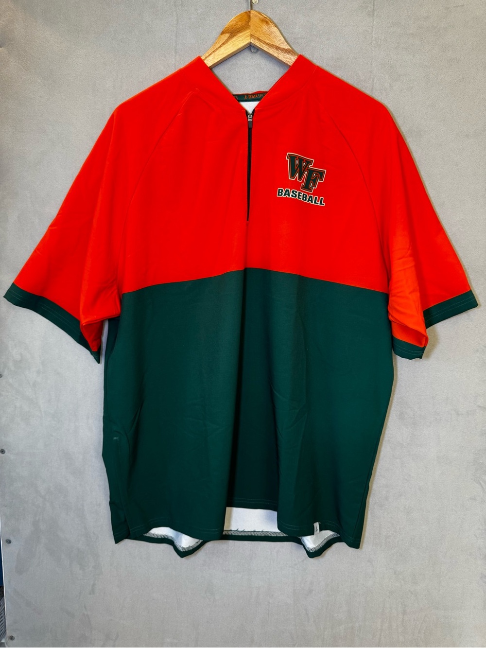 BSN Sports WF Baseball Shirt Men’s XL Orange Green Quarter Zip Pullover